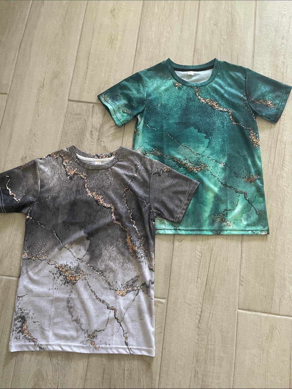 Amazon Marble-Print Short Sleeve Tees - Teal and Gray